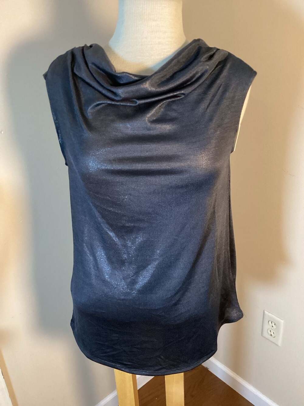 Halston Metallic Sleeveless Cowl Neck Top
